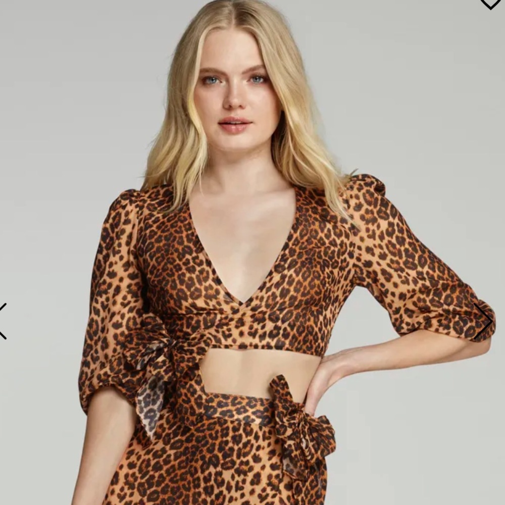 Agent Provocateur Leopard Leonina Print Puff Sleeve Tie-Back Top 16